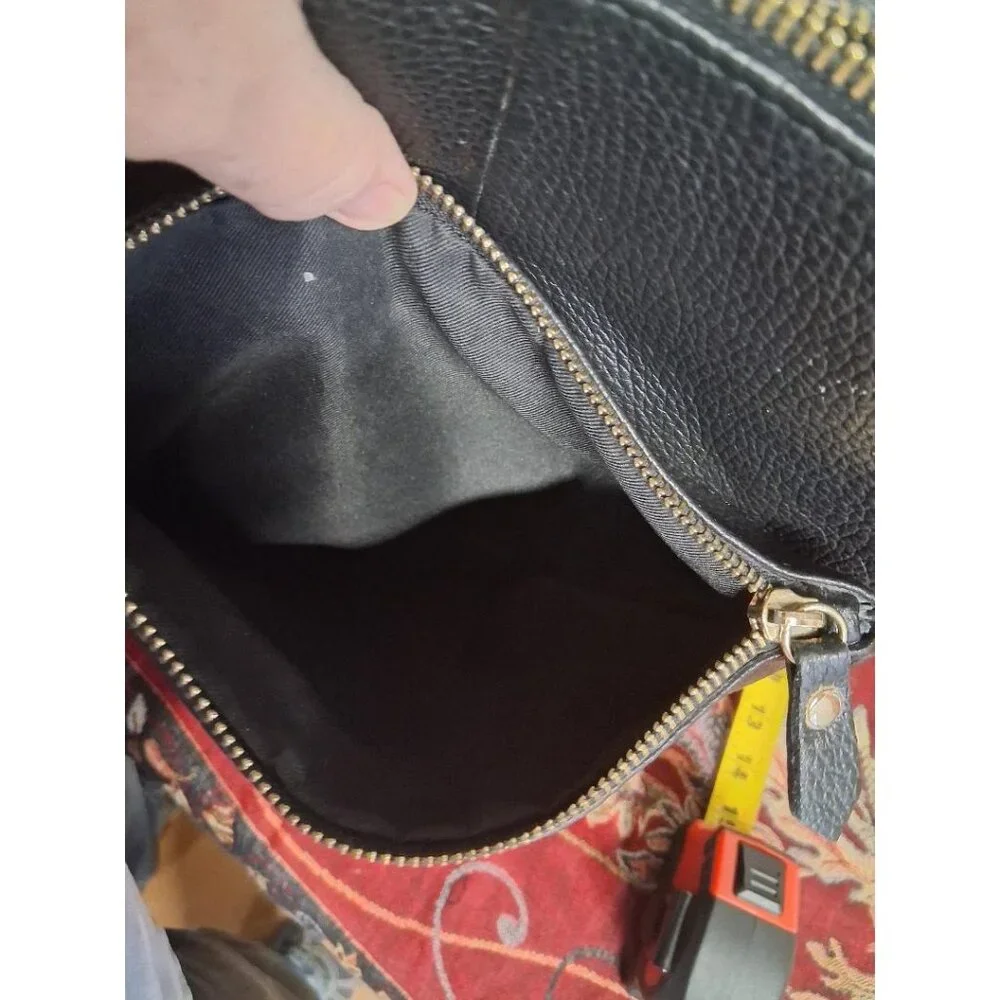 L.Credi Black Genuine Leather Backpack With Gold-Tone Hardware & Multiple Compar
